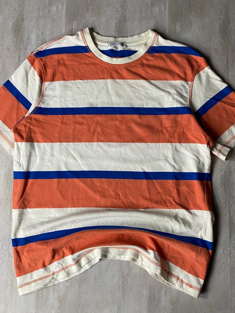 Zara Mens Medium Multicolored Striped Short Sleeve Crewneck T-Shirt Casual